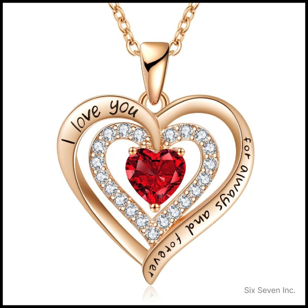 Double Heart Birthstone Necklace Elegant Personalized Gift For Her
